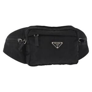 PRADA Body Bag Nylon Black Silver Auth 154536